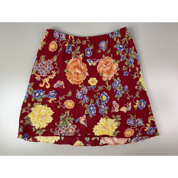 VTG Womens Floral Stretch Skirt 14 XL Red 90s Y2K Feminine Cottage Fairy Grunge - Picture 8 of 9